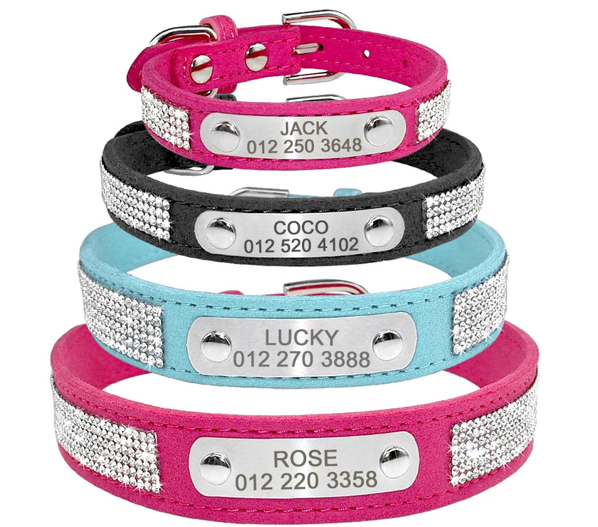 Sparkling Safety: Personalized Bling Dog Collar with Engraved ID Tag for Small & Medium Pups