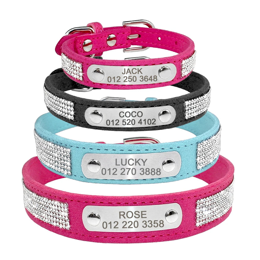 Sparkling Safety: Personalized Bling Dog Collar with Engraved ID Tag for Small & Medium Pups