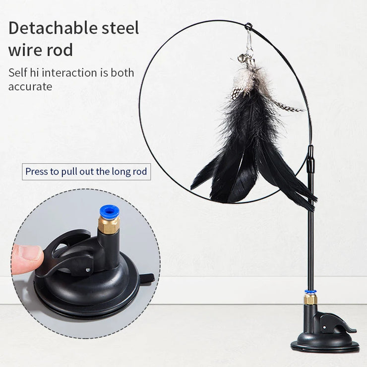 Interactive Cat Toy Handfree Cat Stick Playing Kitten Playing Teaser Wand Toy Suction Cup Bird/Feather Cat Wand Pet Supplies