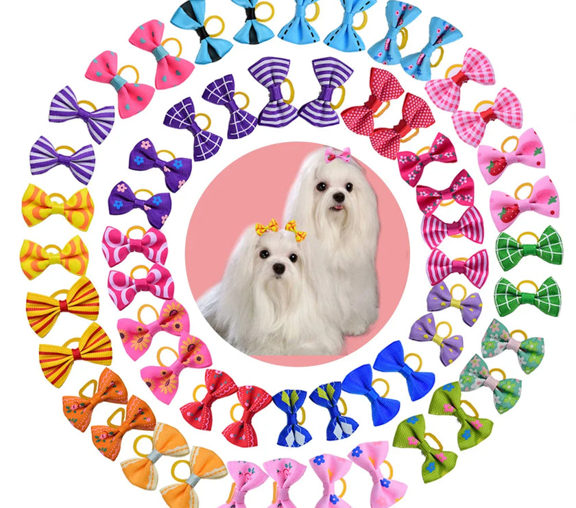 Dog Grooming Bows (10, 20, or 30 Pack) - Small Dog & Cat Hair Bows with Rubber Bands