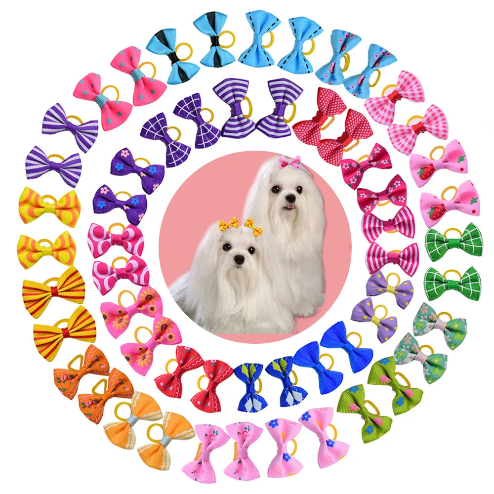 Dog Grooming Bows (10, 20, or 30 Pack) - Small Dog & Cat Hair Bows with Rubber Bands