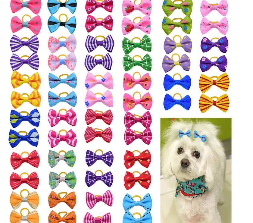 Dog Grooming Bows (10, 20, or 30 Pack) - Small Dog & Cat Hair Bows with Rubber Bands