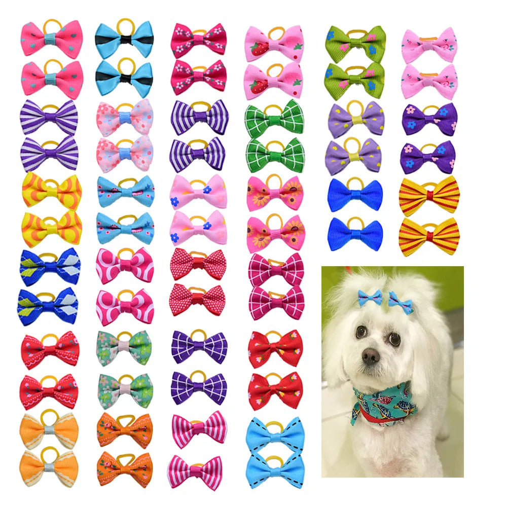 Dog Grooming Bows (10, 20, or 30 Pack) - Small Dog & Cat Hair Bows with Rubber Bands